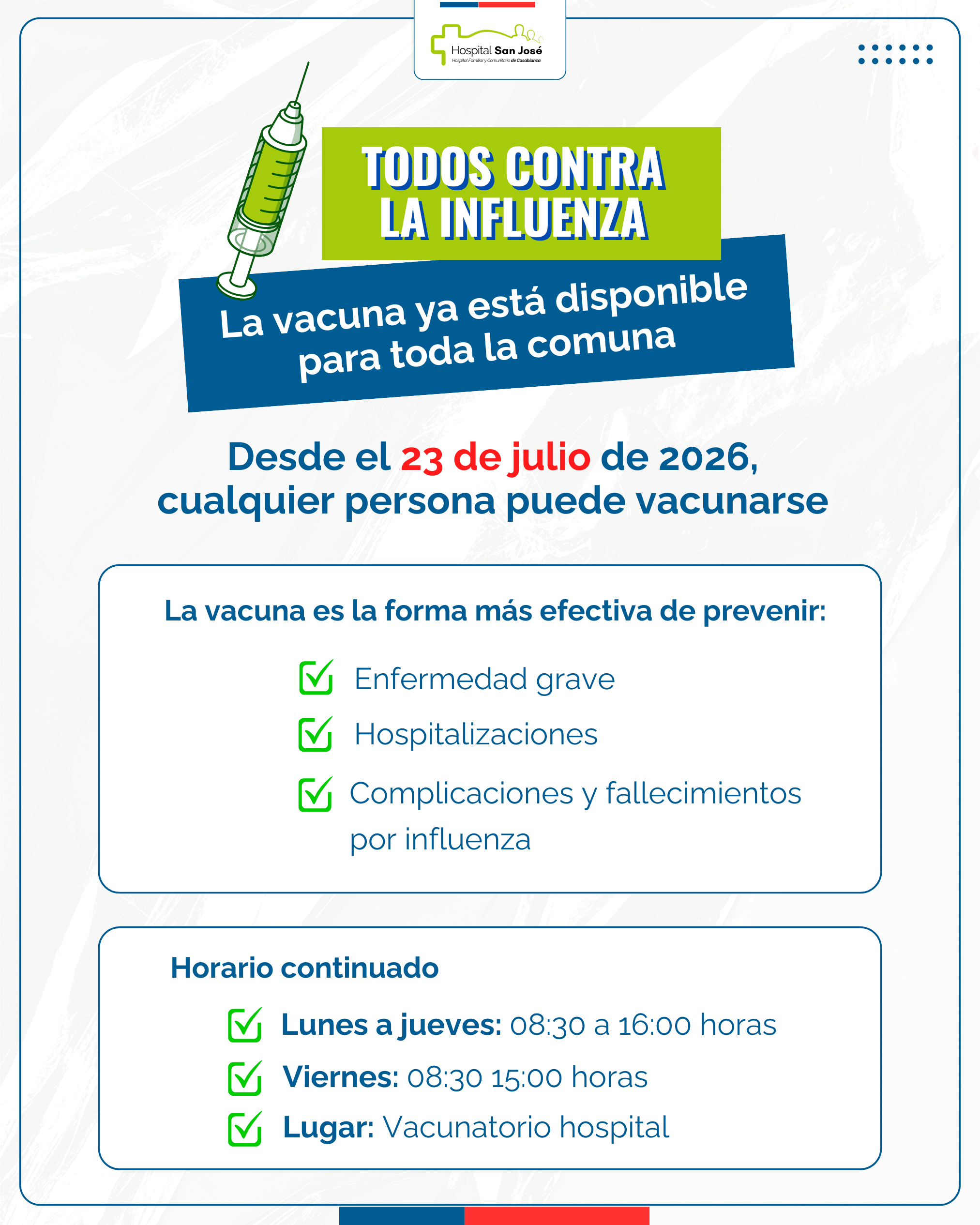 La vacuna ya está disponible para toda la comuna