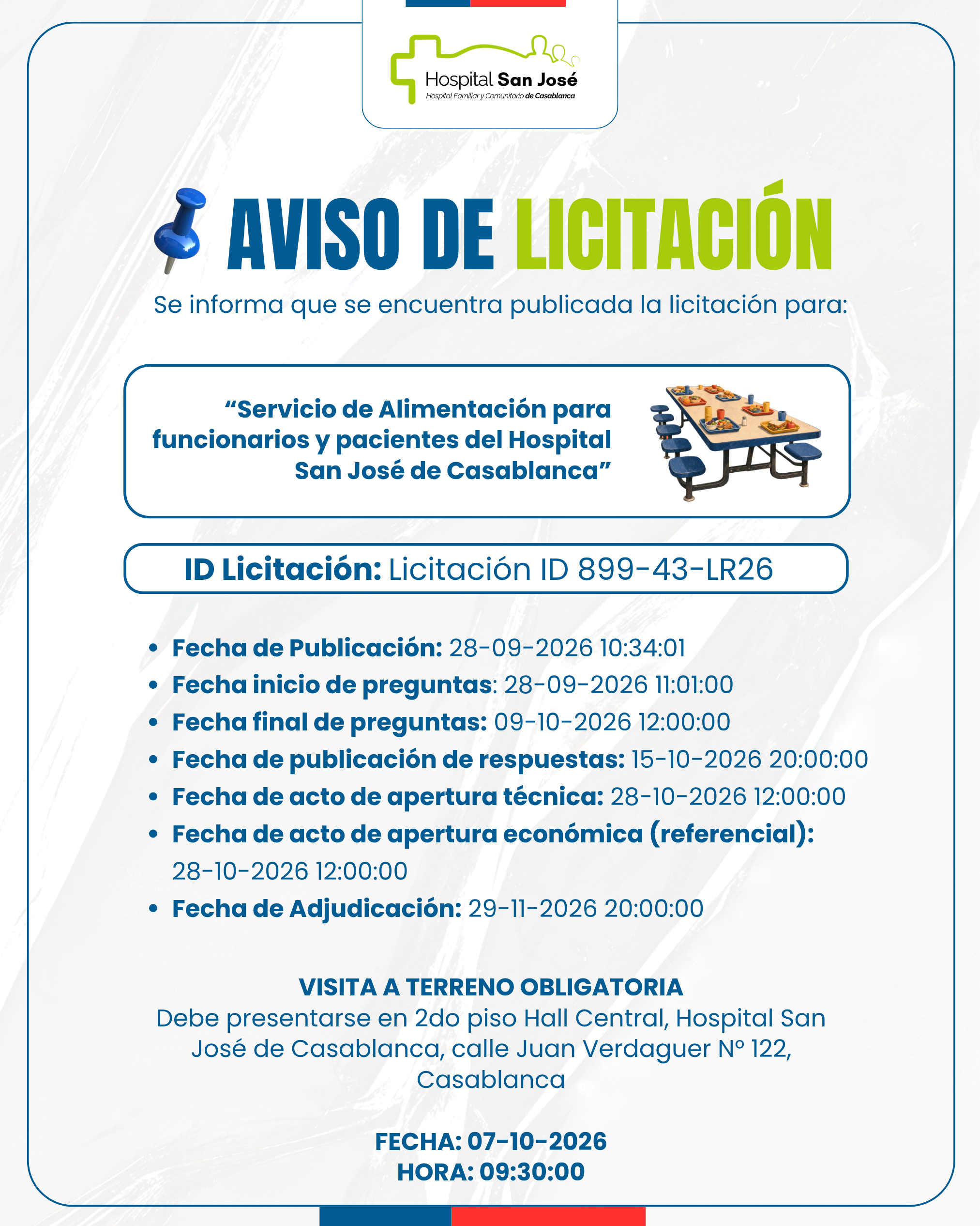 “Servicio de Alimentación para funcionarios y pacientes del Hospital San José de Casablanca”