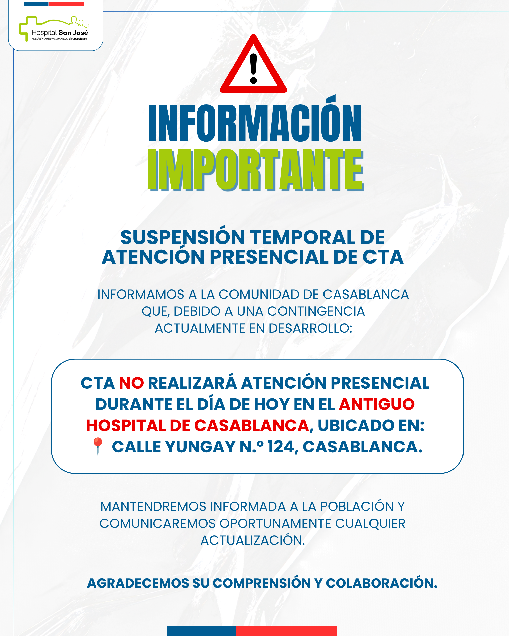 Suspensión temporal de atención presencial de CTA